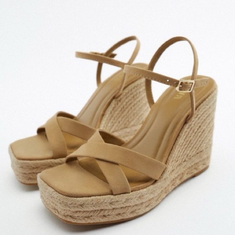 Zara Tan Platform Square Toe Wedges